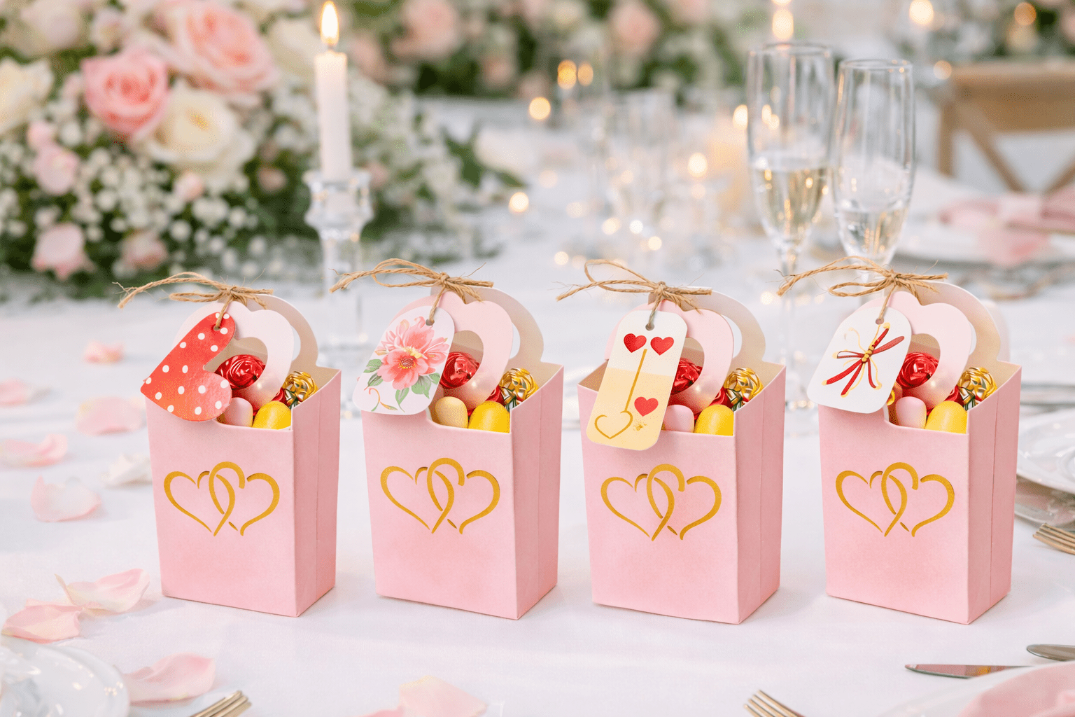 Pink Double Heart Wedding Favor Boxes 50 Pack - variant_product_type