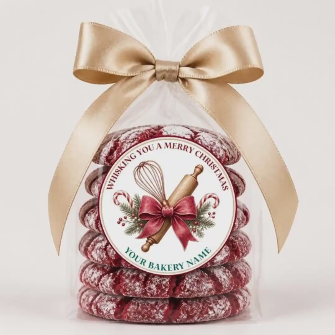 Personalized Labels for Christmas Cookie Boxes, Red Green Holiday Bakery Packaging, Round Stickers, Homemade With Love Gift
