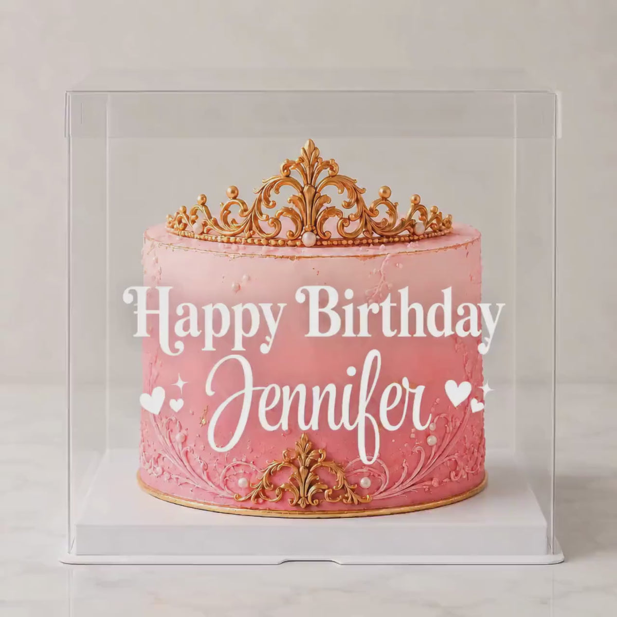 Personalized Happy Birthday Cake Box, Custom Name Tall Clear Display With Ribbon, Birthday Party Gift Packaging 14x14x16