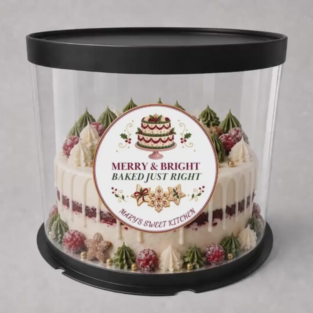 Cookie Box Label, Merry & Bright Christmas Design, Personalized Bakery Packaging Sticker, Festive Homemade Treat Seal