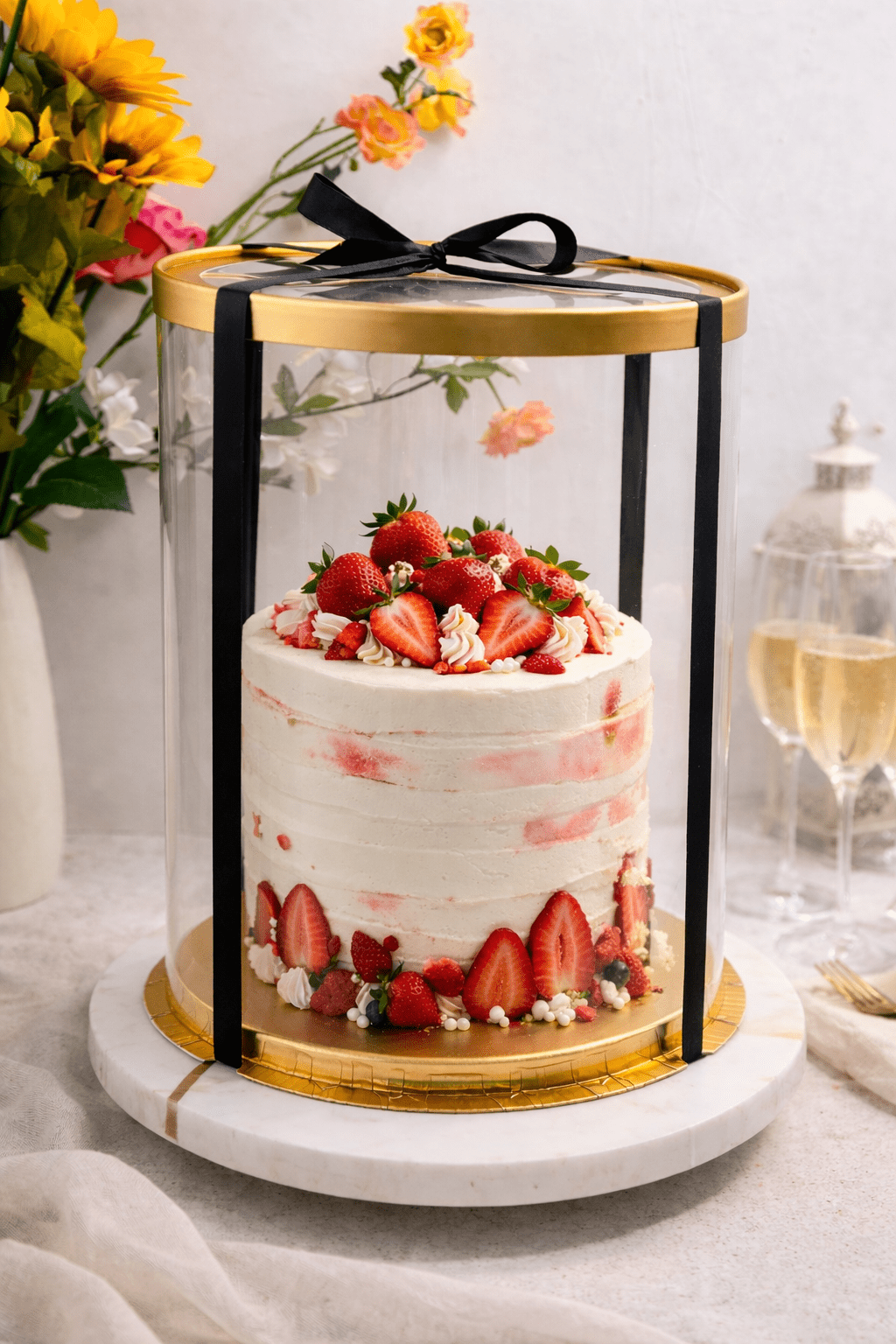 Tall Clear Round Cake Box 10 x 17.5 Gold Base & Lid for Tiered Cakes - variant_product_type