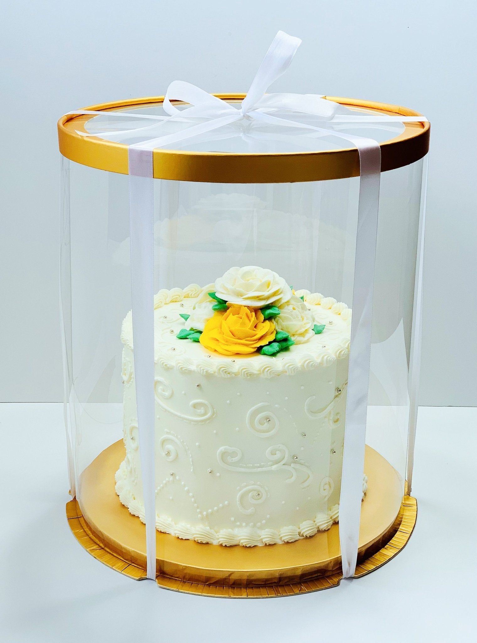 Tall Clear Round Cake Box 10 x 17.5 Gold Base & Lid for Tiered Cakes - variant_product_type