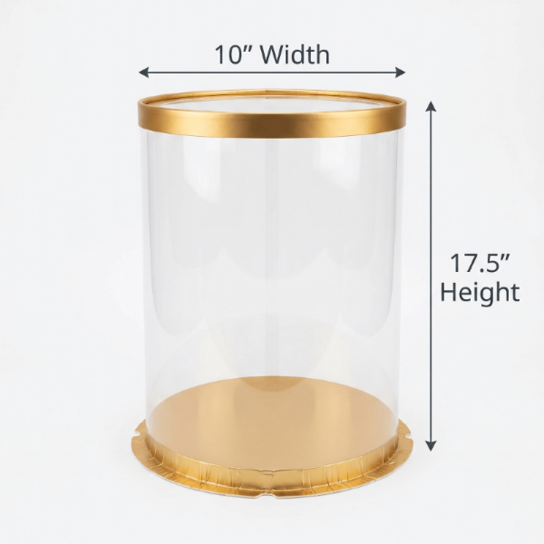 Tall Clear Round Cake Box 10 x 17.5 Gold Base & Lid - variant_product_type