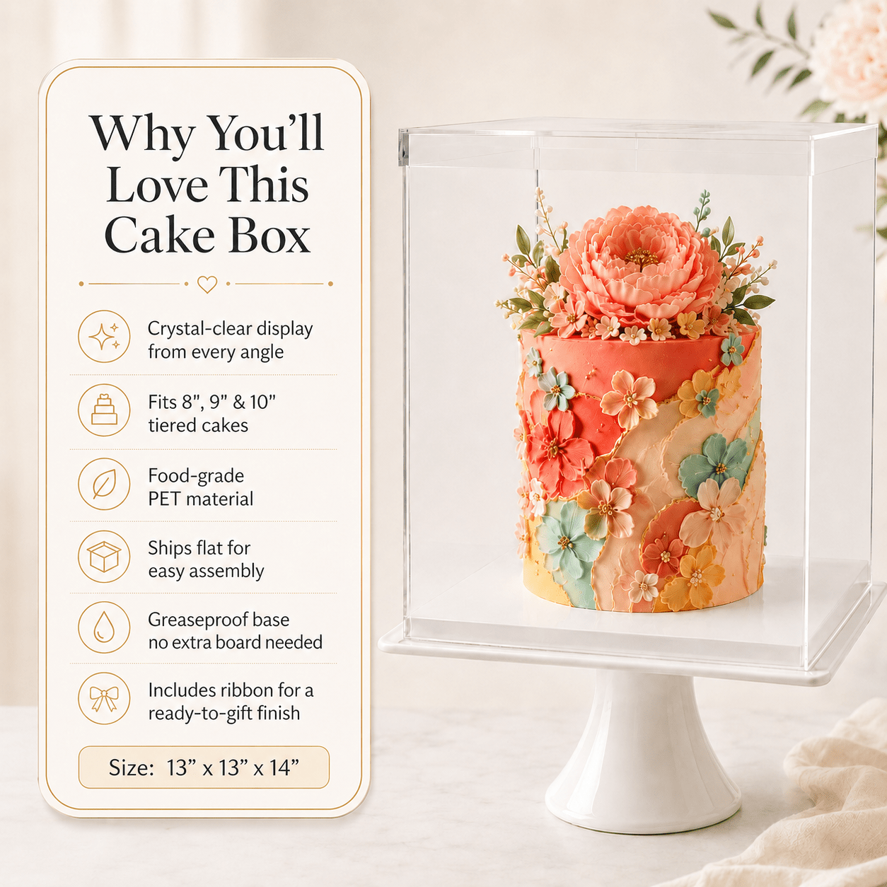 Tall Clear Square Cake Box 13 x 13 x 14 for Tiered Cakes - variant_product_type