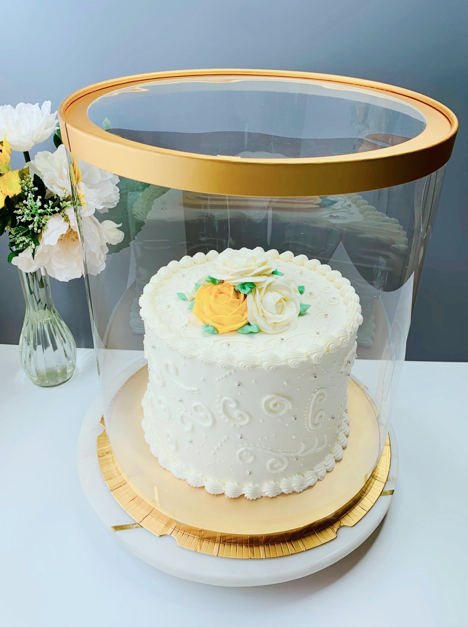 Tall Round Clear Cake Box with Window - 10 Inch Diameter x 12.5 Tall -  Round cake box