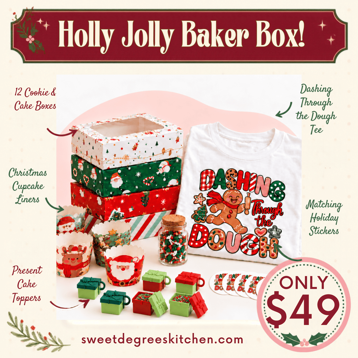 Holly Jolly Baker Box with labeled contents, only $49