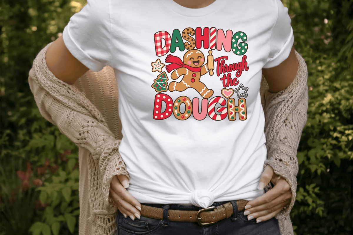 Dashing Through the Dough gingerbread Christmas baking tee