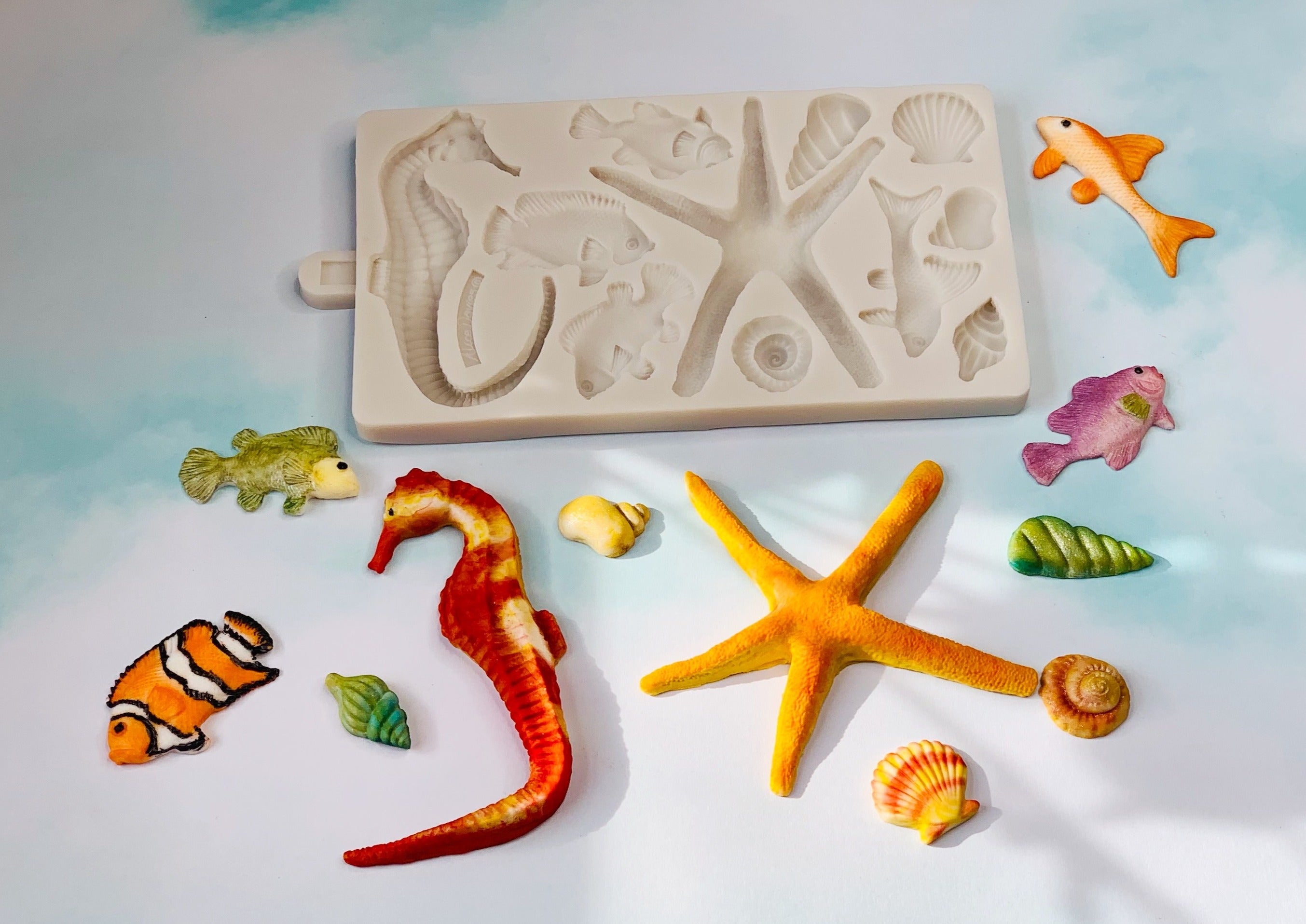 Under the sea world animals-Sea Horse-Starfish-Sea Shells-Fishes Silicone Mold 