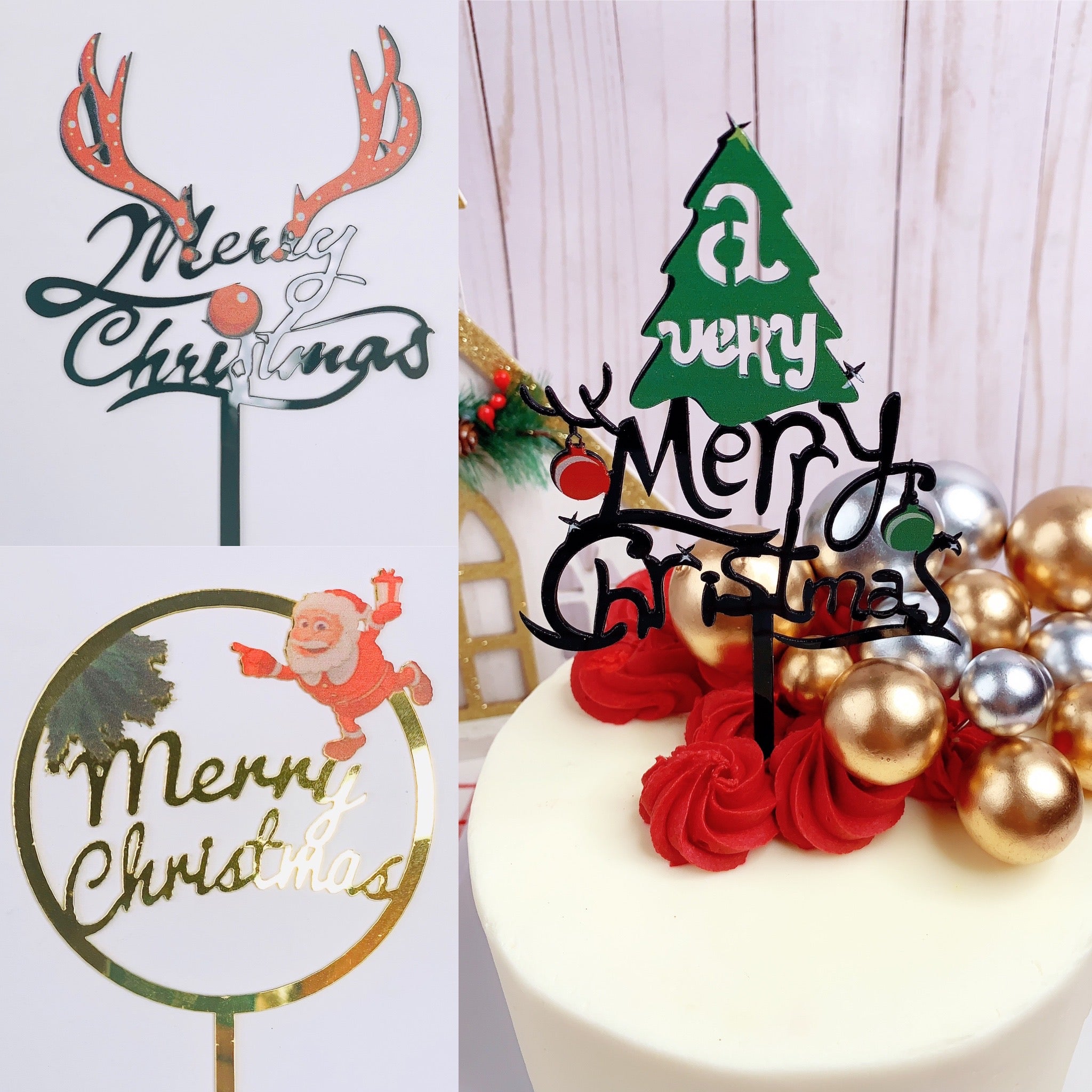 Christmas tree/Santa/Reindeer Merry Christmas cake topper