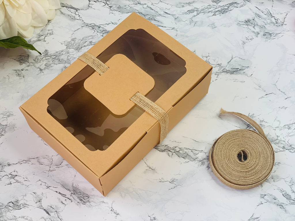 Cookie Boxes With Window Plus Tags and Linen Ribbon