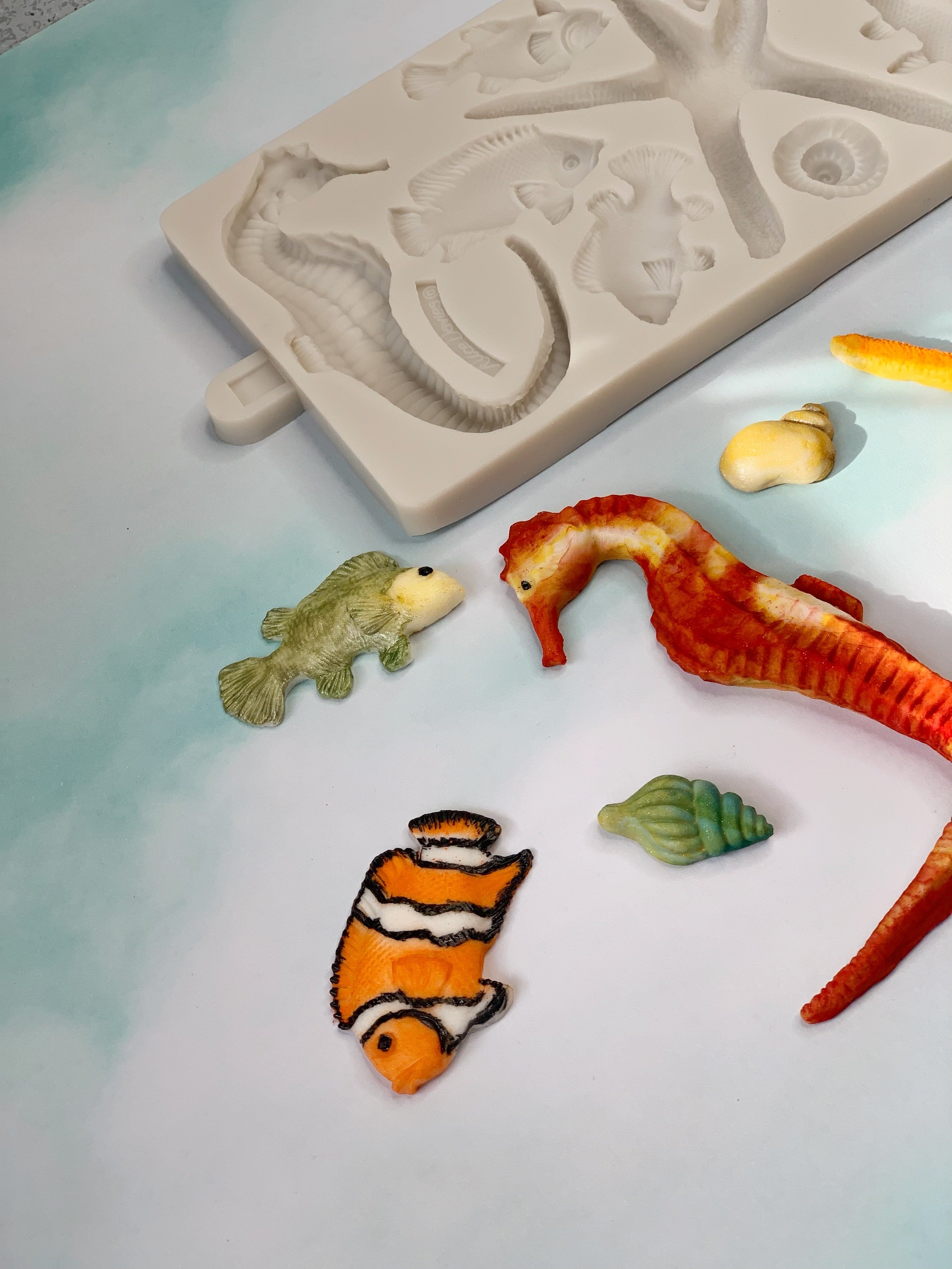 Under the sea world animals-Sea Horse-Starfish-Sea Shells-Fishes Silicone Mold 