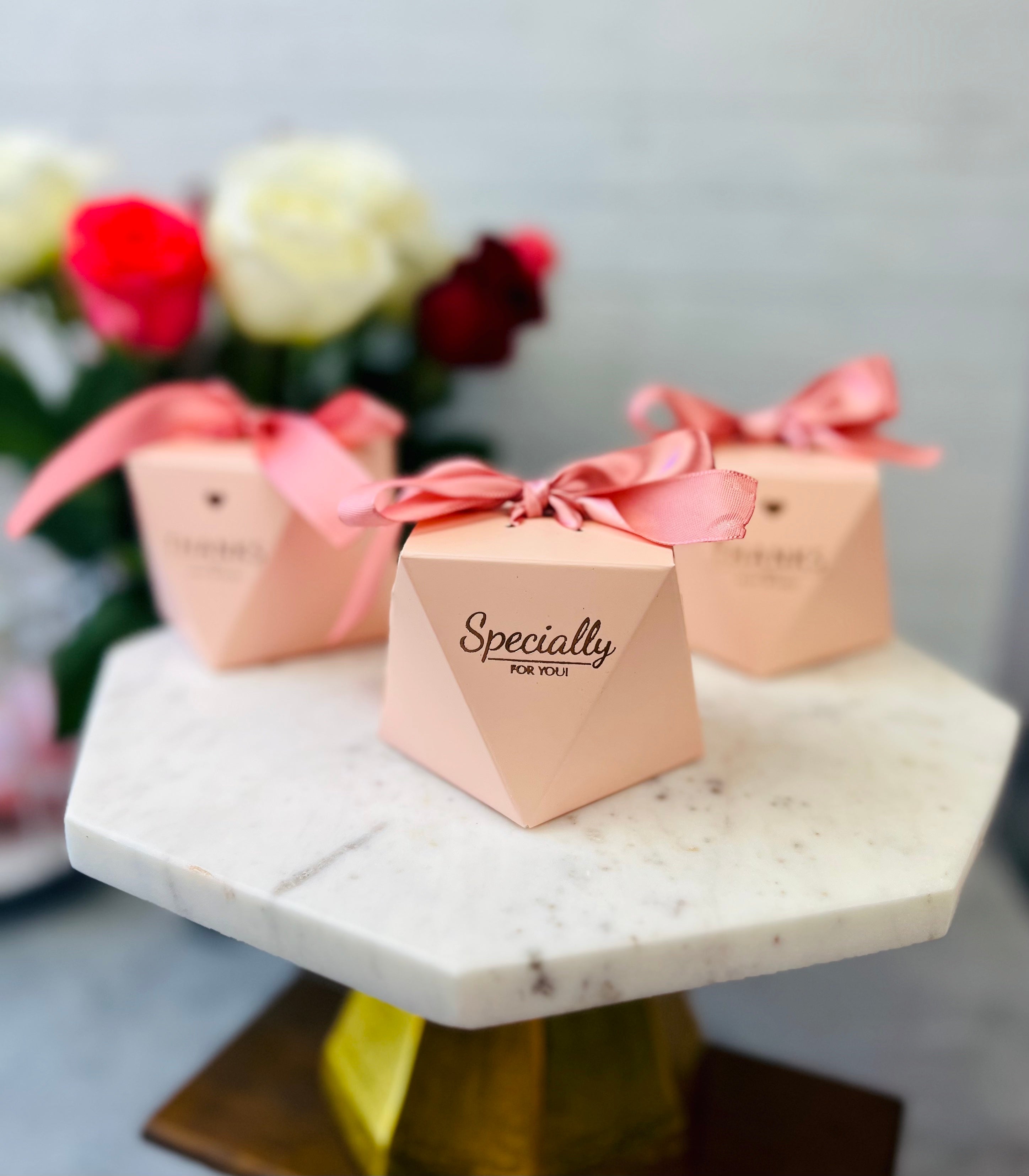 Pink Wedding Favor Boxes with Ribbon