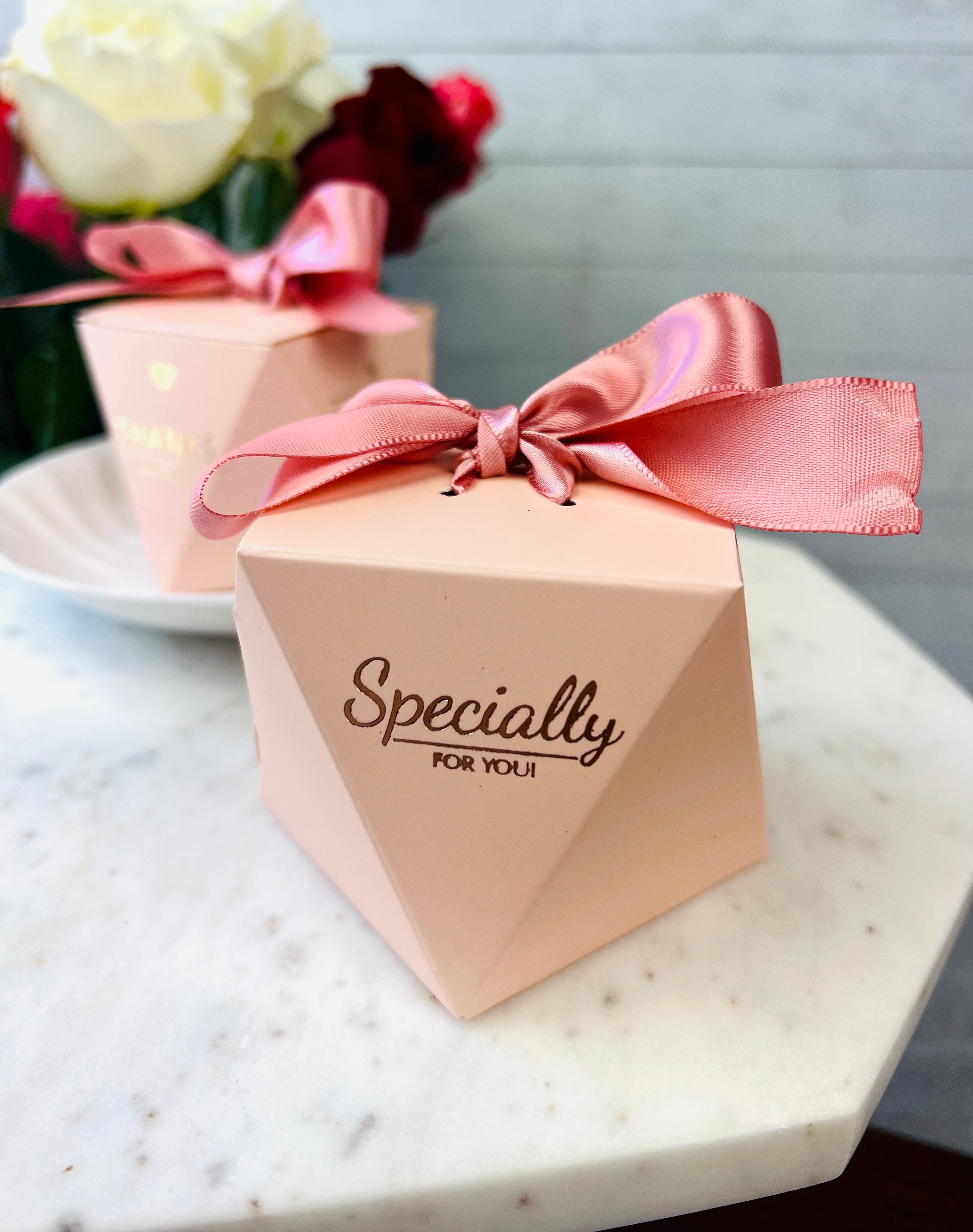 Pink Wedding Favor Boxes with Ribbon