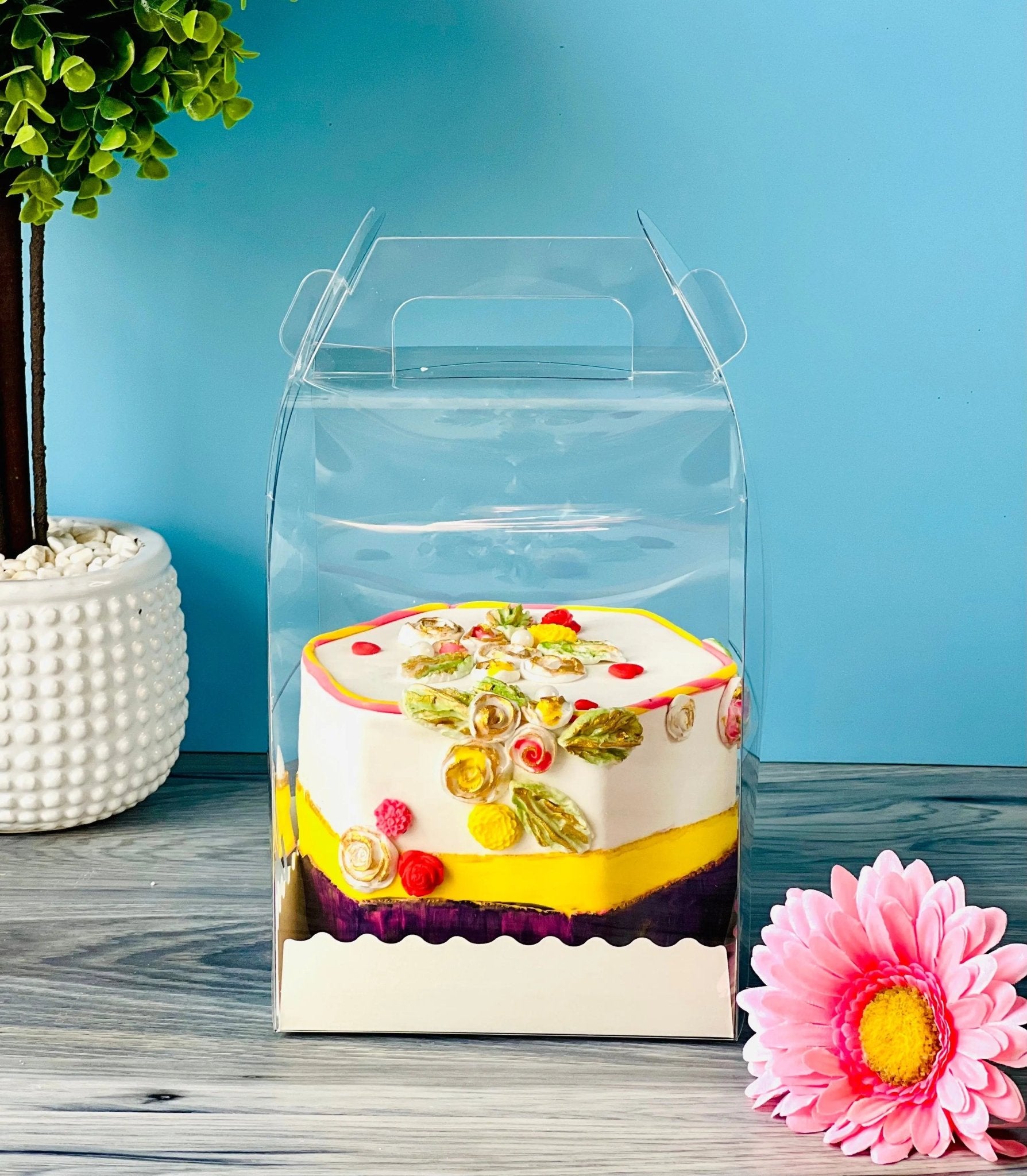Clear Cake Desserts Boxes with Handle - H6105 Square Cake box