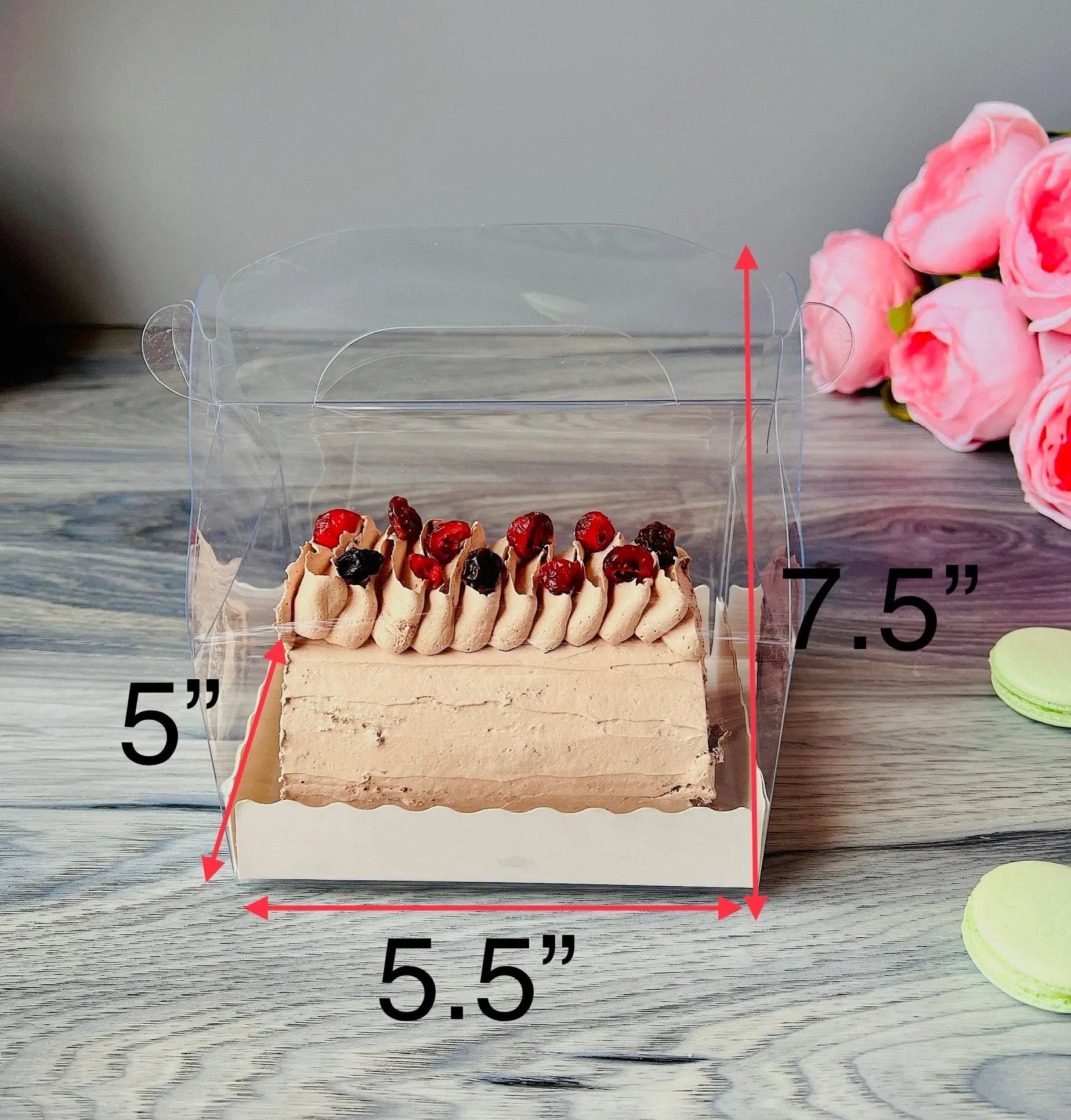 Clear Cake Roll Boxes with Handle | Swiss Roll Cake Box - CR55 Cake Roll Box