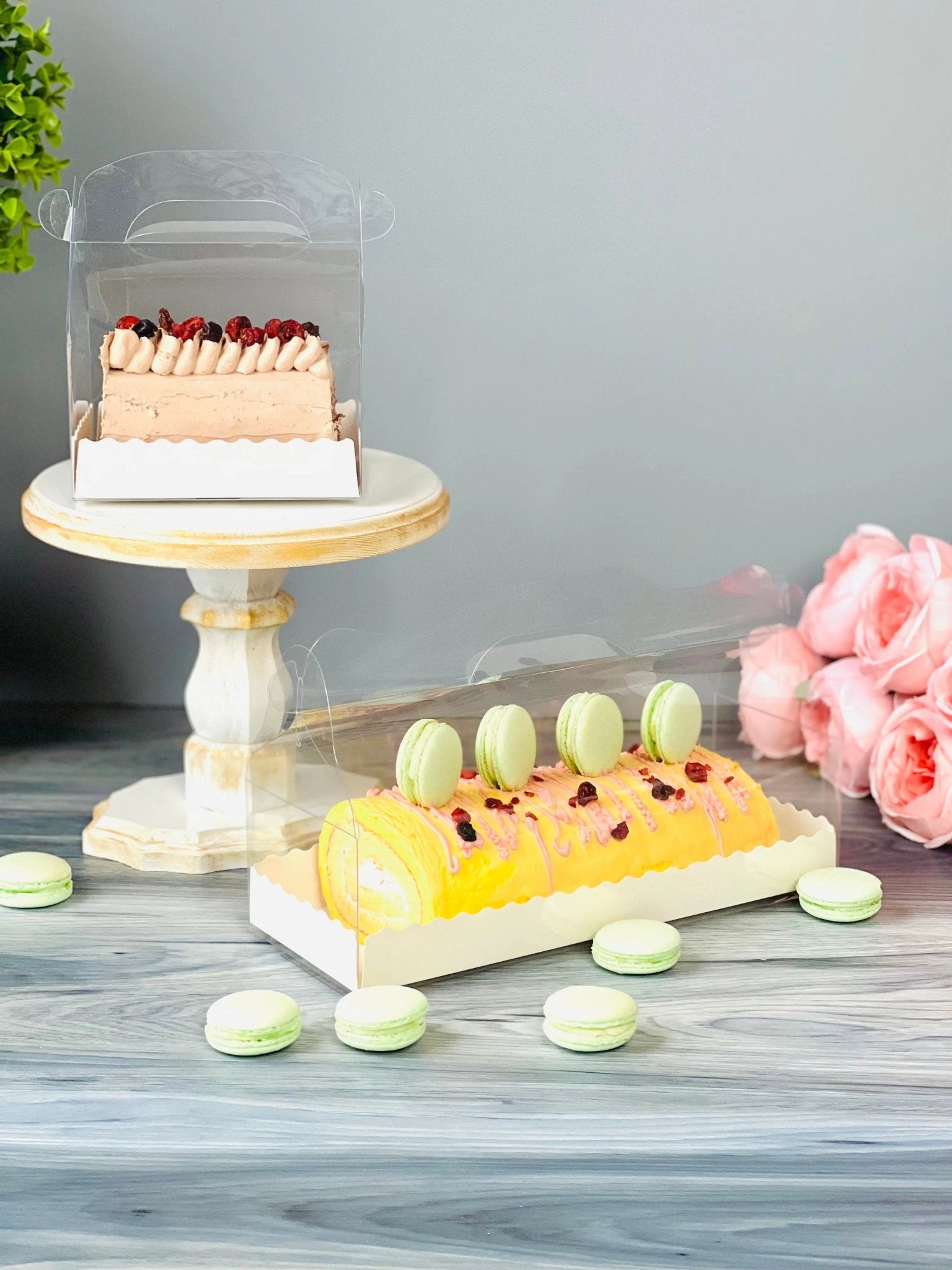 Clear Cake Roll Boxes with Handle | Swiss Roll Cake Box - CR55 Cake Roll Box