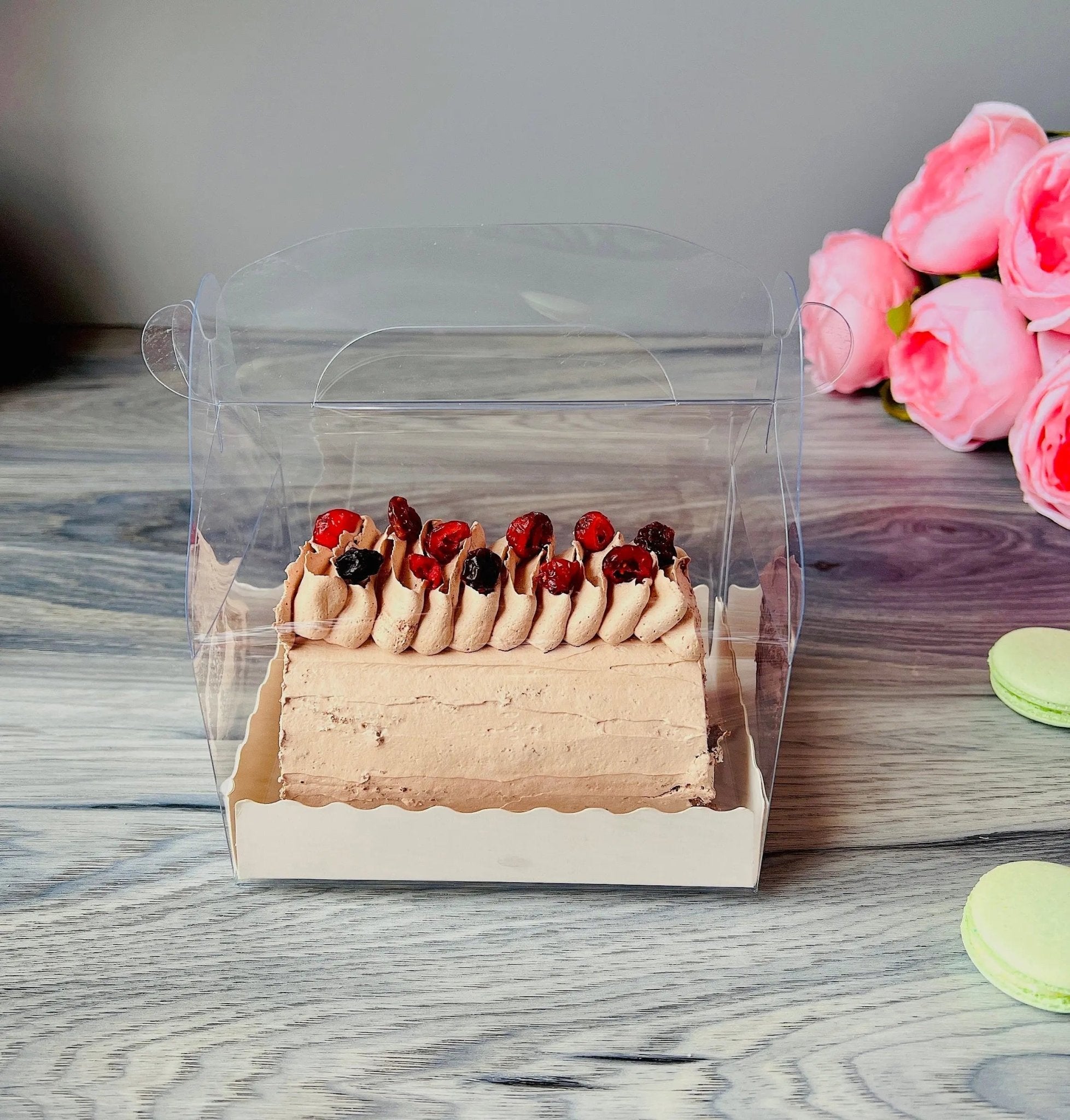 Clear Cake Roll Boxes with Handle | Swiss Roll Cake Box - CR55 Cake Roll Box