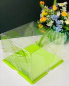 Green 8 Inch Square Clear Cake Box