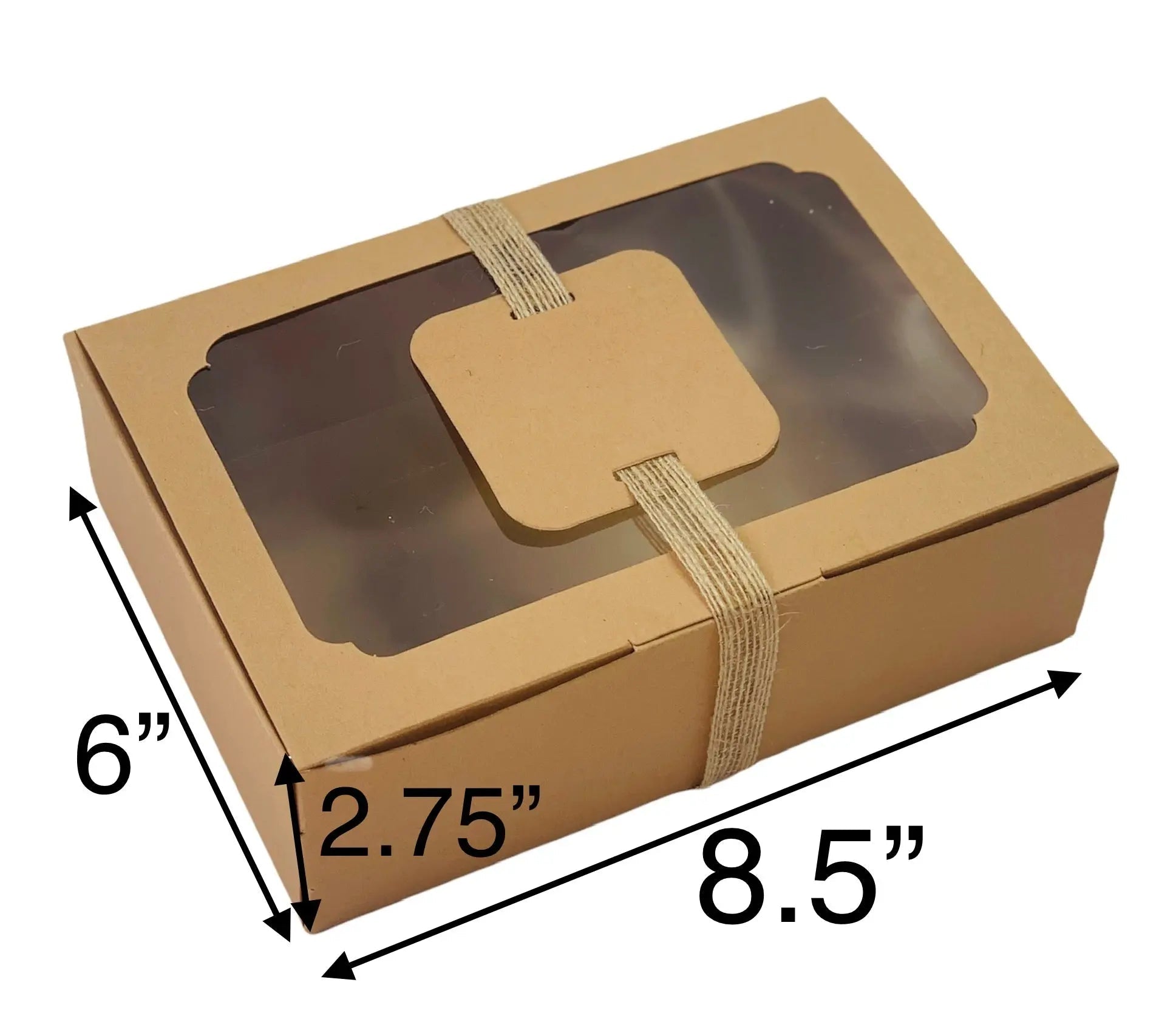 Cookie Boxes With Window Plus Tags and Linen Ribbon - BRcookie12 Take - Out Containers
