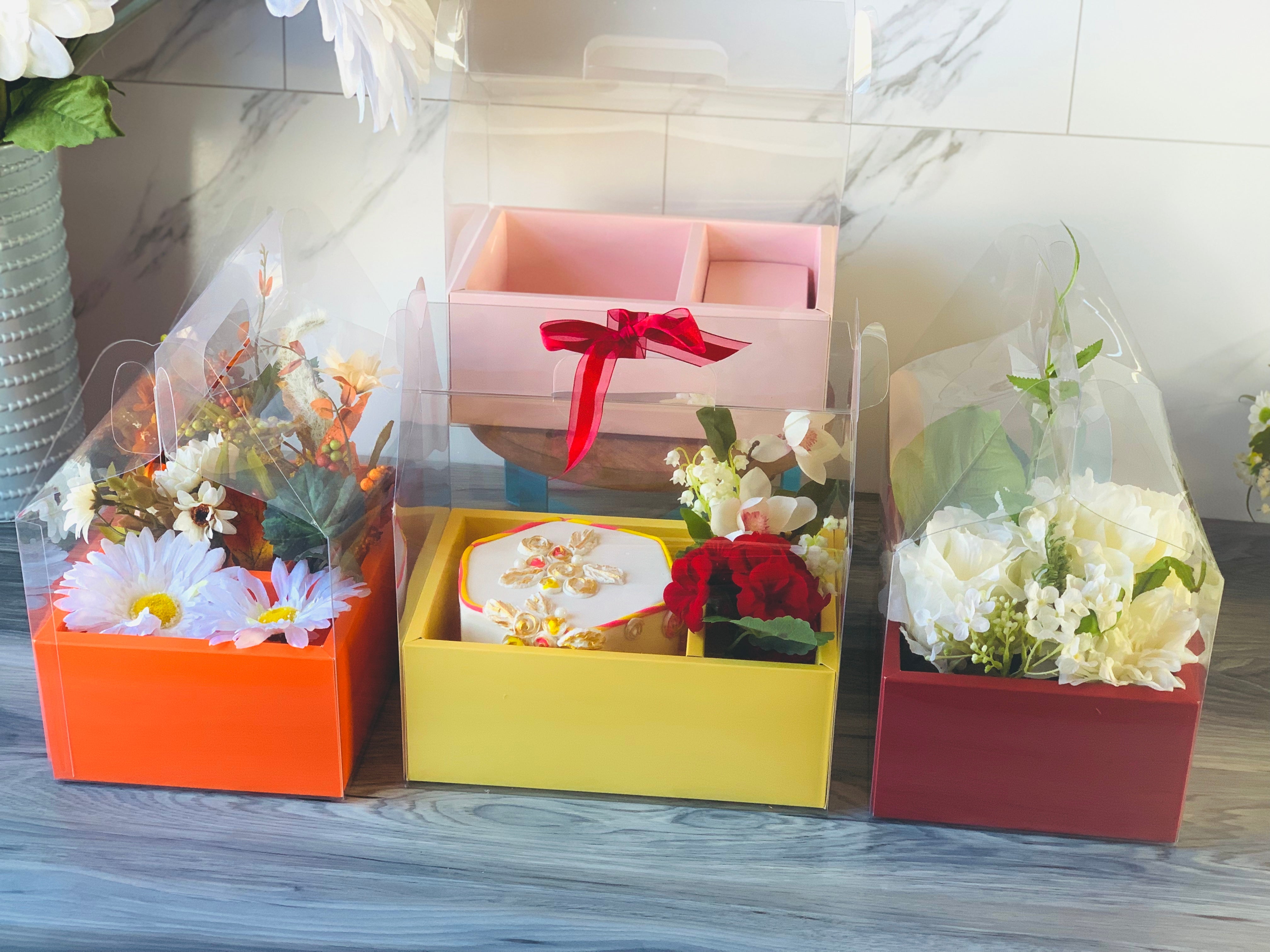 Clear Cake Flower Box with Handle - Gift box