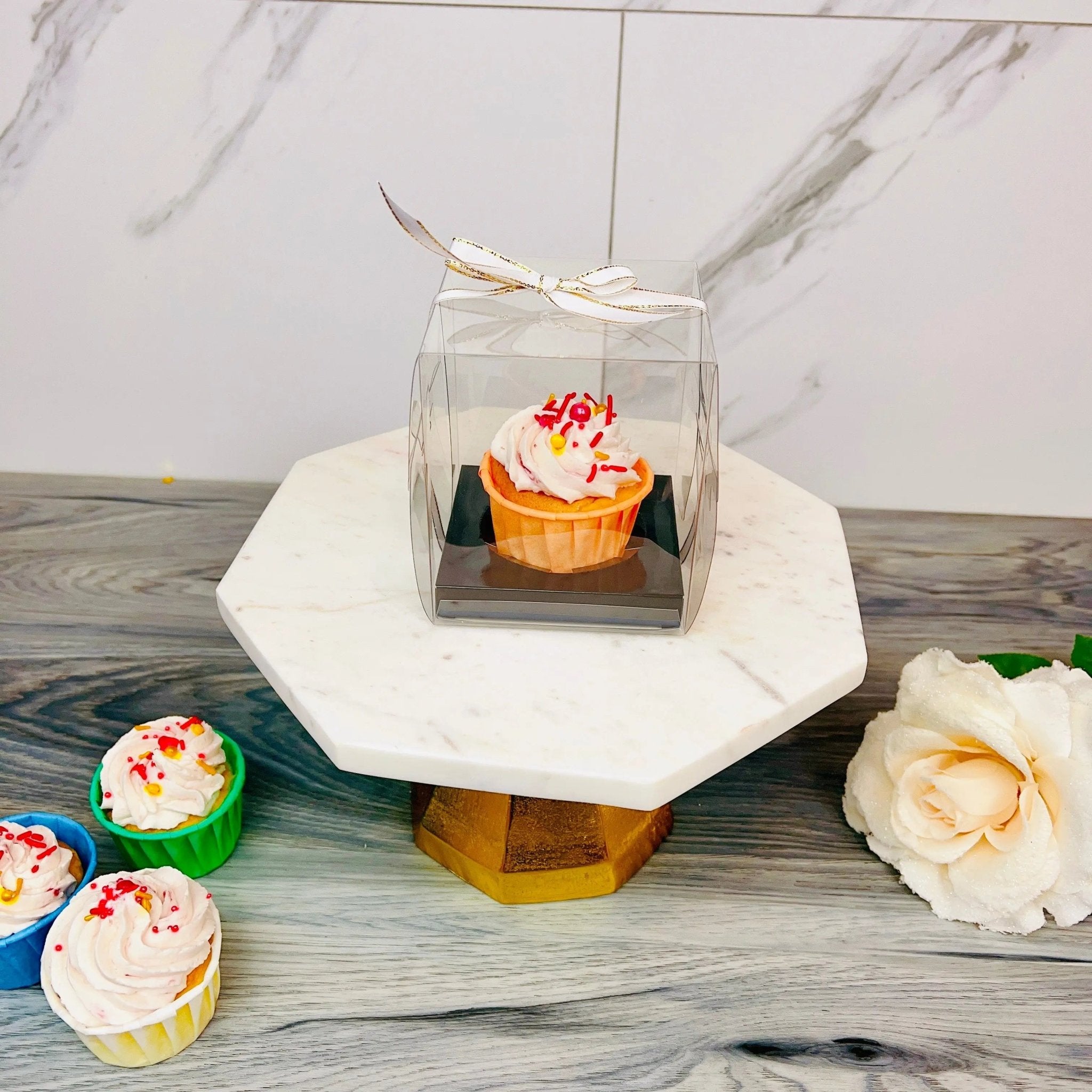 Individual Clear Cupcake Boxes With Ribbon 20 Sets - cupcakeb1 Cupcake boxes