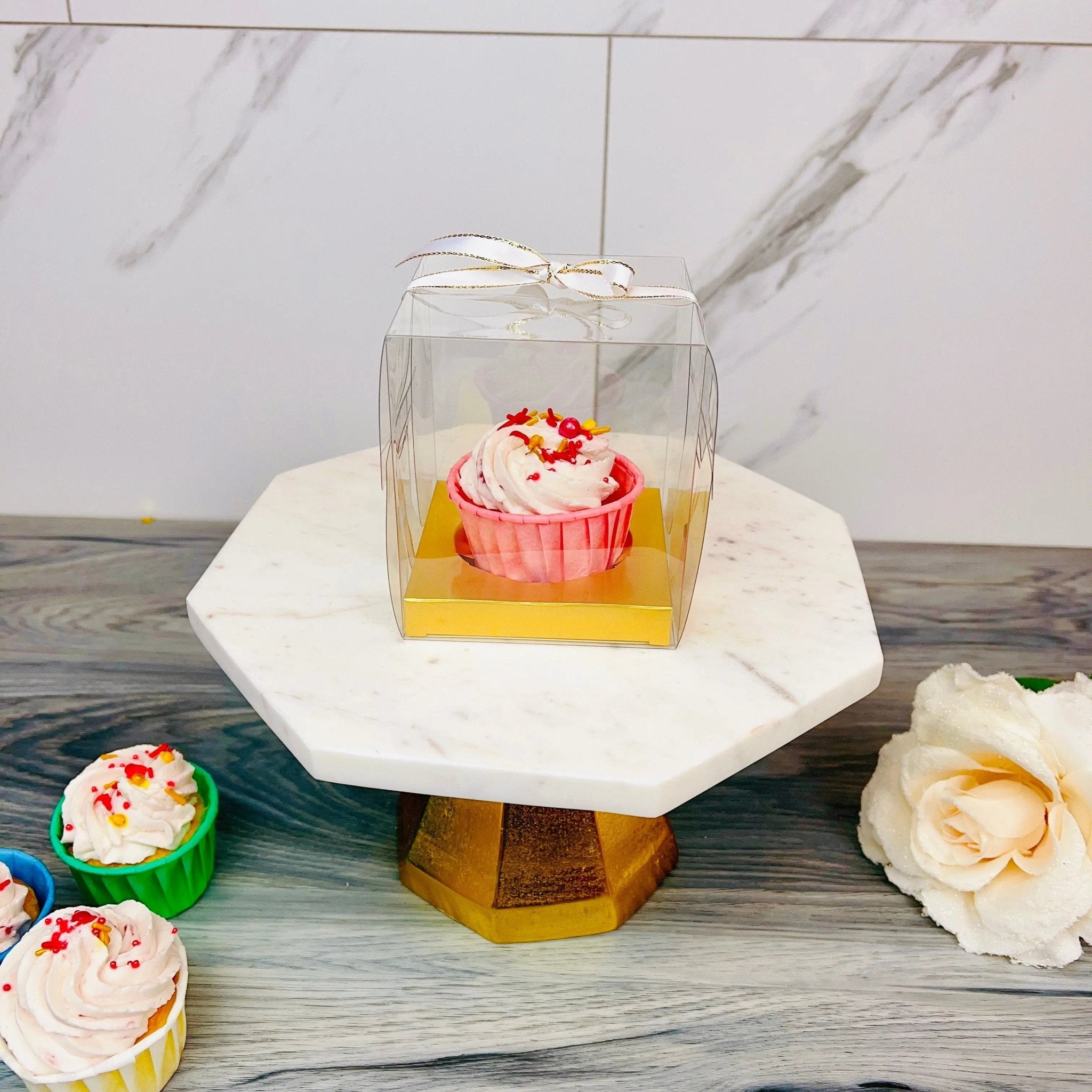 Individual Clear Cupcake Boxes With Ribbon 20 Sets - cupcakeg1 Cupcake boxes