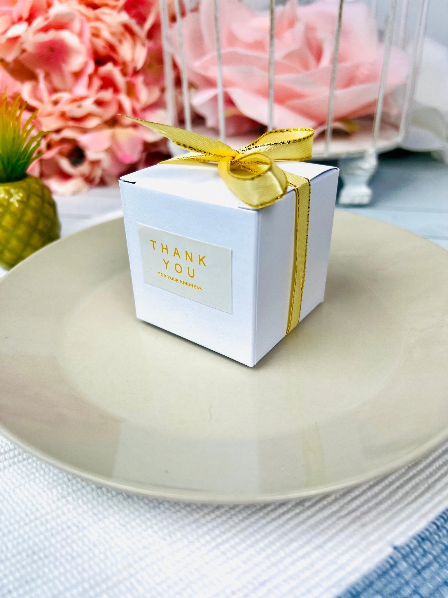Small Square White Wedding Favor Boxes With Ribbon and Thank You Stickers 50 Pcs -  Gift Boxes & Tins