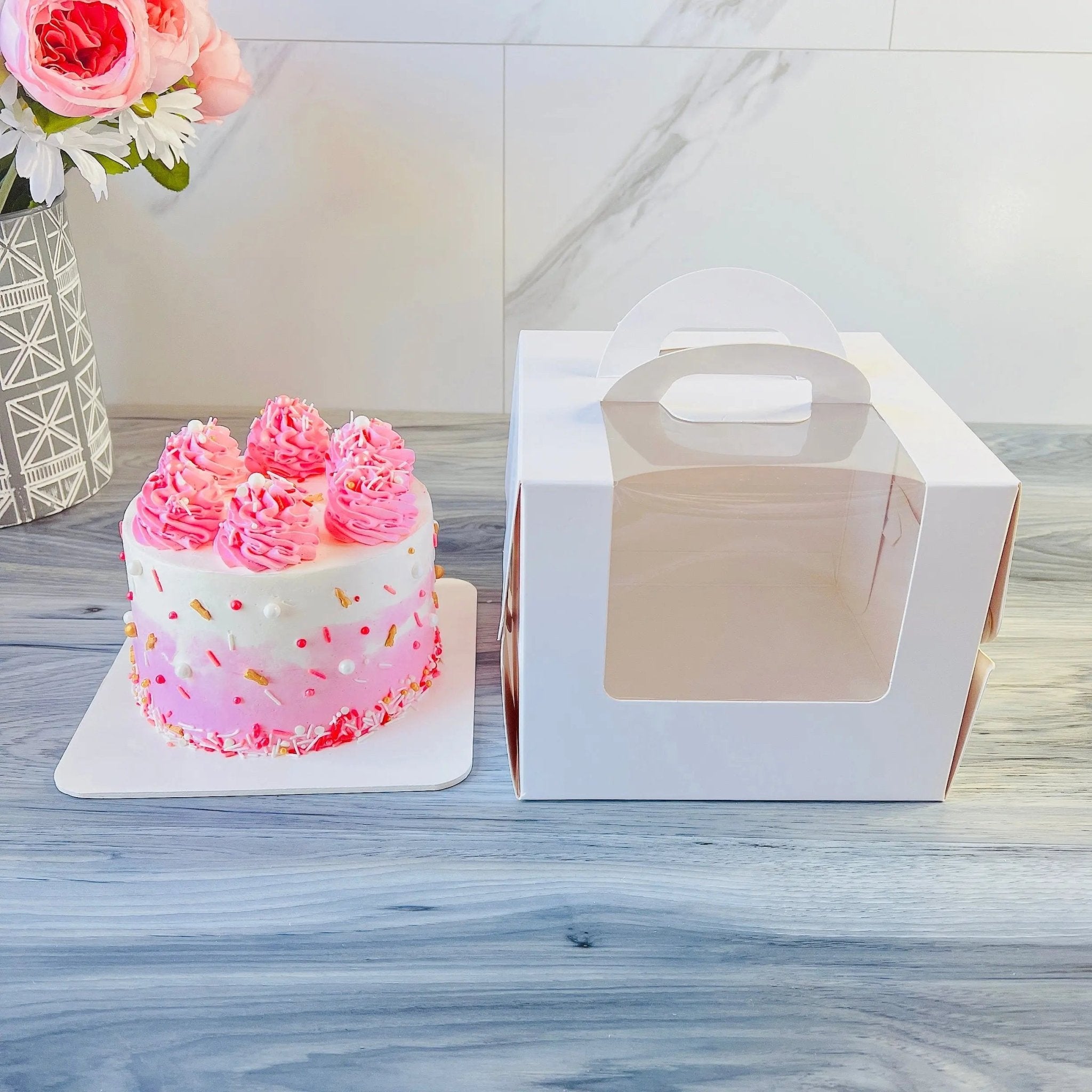 White Square Cake Box with Window - Cake Boards Included - P8675 Square Cake box