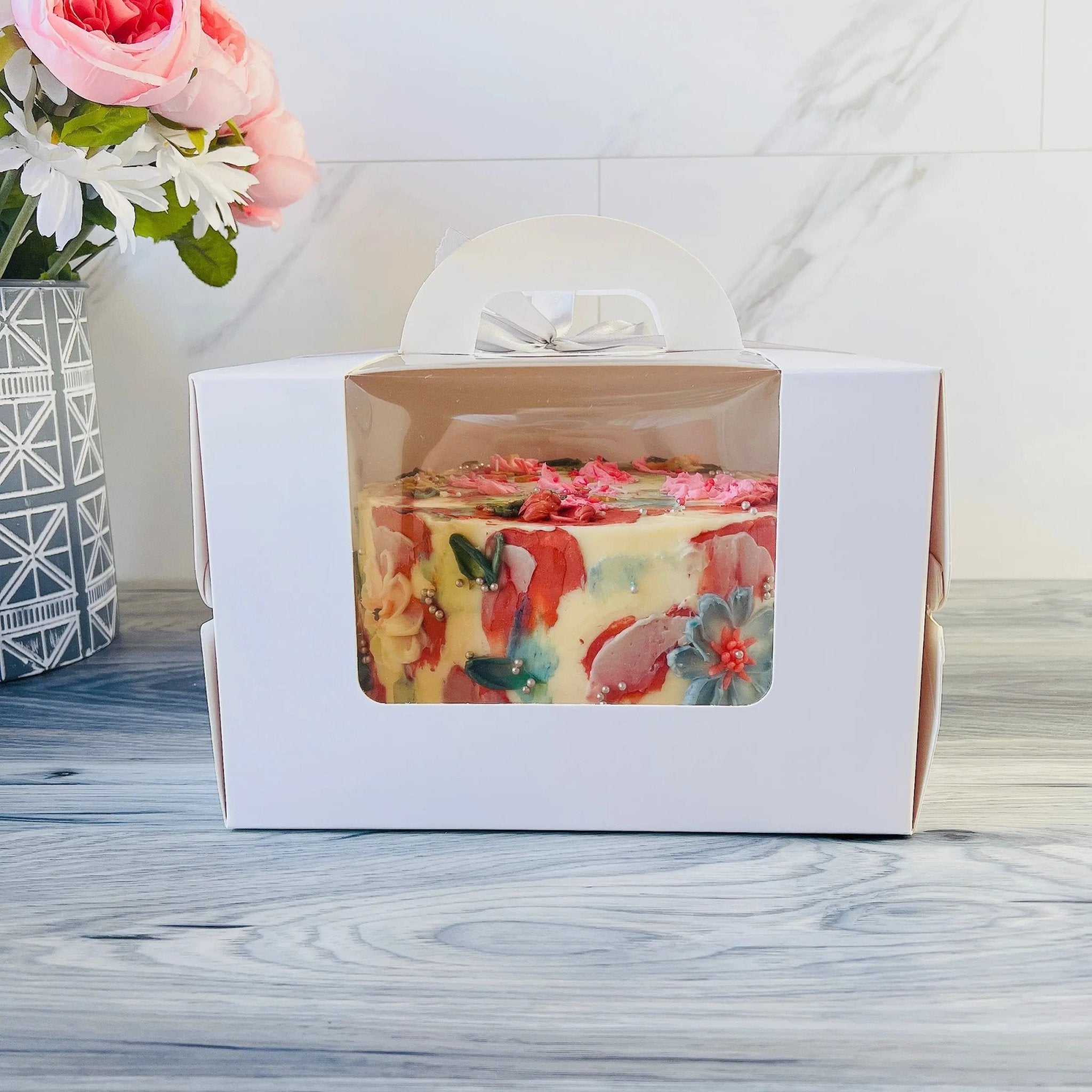 White Square Cake Box with Window - Cake Boards Included - P10675 Square Cake box